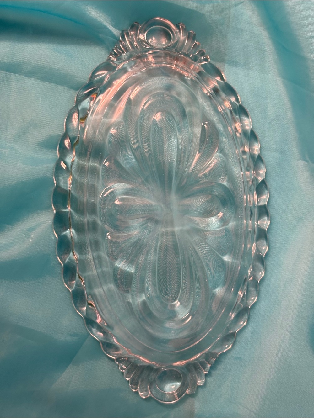Vintage Clear Glass Sugar & Creamer Set w/ Matching Tray – Shell Swirl Pattern - Picture 12 of 13